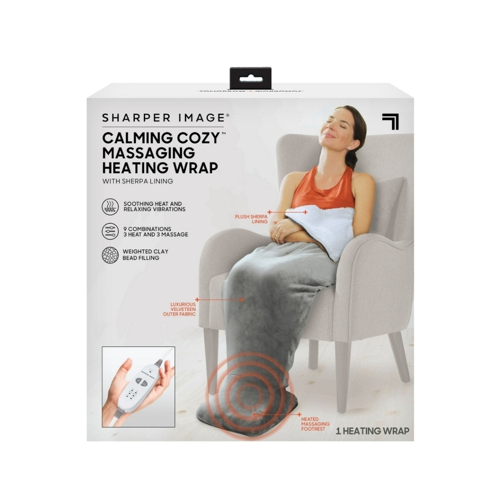Sharper Image Calming Cozy DeluxeTherapeuticMassaging Heat Wrap w/ Sherpa Lining